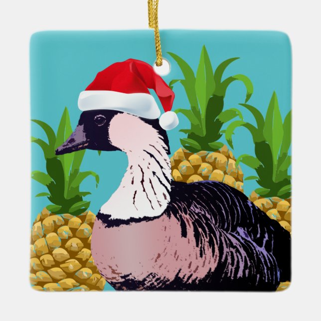Ornamento De Cerâmica Papais noeis Cute do Havaí Nene Mele Kalikimaka Aq (Frente)