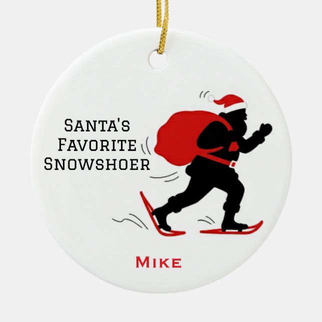 Ornamento De Cerâmica Papais noeis Cute Personalizados Snowshoer Favorit (Frente)
