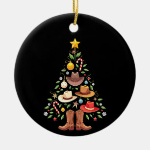 Ornamento De Cerâmica Papais noeis de Árvores de Natal Ocidental do Cowb