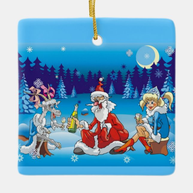 Ornamento De Cerâmica Papais noeis de bebados de Natal feio (Frente)