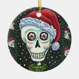 Ornamento De Cerâmica PAPAIS NOEIS DE CABEÇA DO morto, CHRISTMAS SKELETO