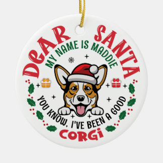 Ornamento De Cerâmica Papais noeis de Cachorro Corgi Nome Personalizado 