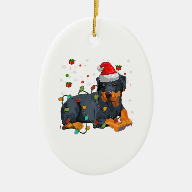 Ornamento De Cerâmica Papais noeis de Cachorro Rottweiler Natal Luz (Frente)