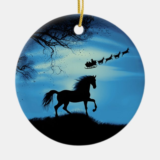 Ornamento De Cerâmica Papais noeis de Cavalo Bonito e Reindeer no Natal (Frente)