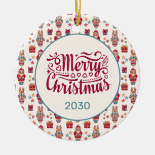 Ornamento De Cerâmica Papais noeis de Feliz Natal Reindeer Cream Persona