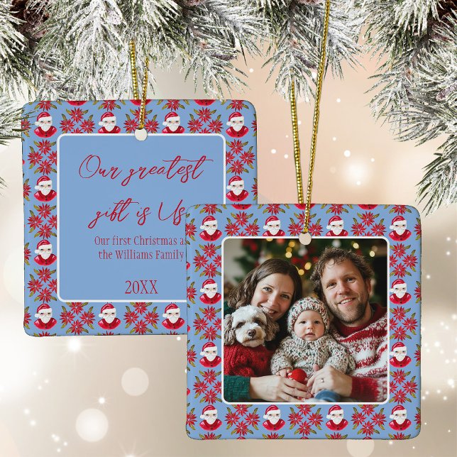 Ornamento De Cerâmica Papais noeis de fotos Poinsettia do primeiro Natal (Criador carregado)