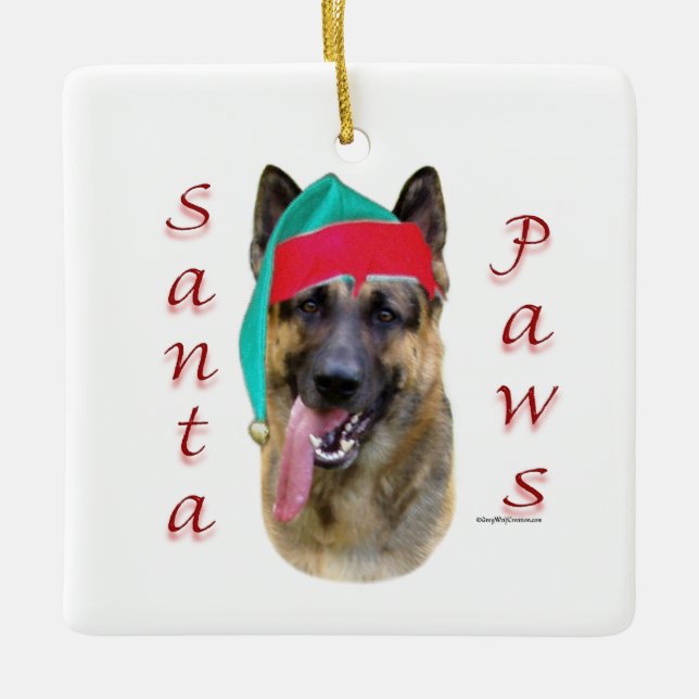 Ornamento De Cerâmica Papais noeis de german shepherd (Frente)