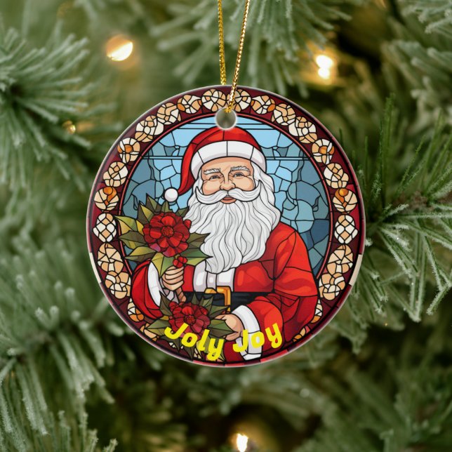 Ornamento De Cerâmica Papais noeis de Joy, Slogan de Natal Personalizado (Árvore)