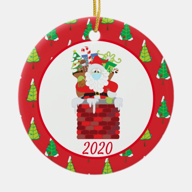 Ornamento De Cerâmica Papais noeis De Máscara De Natal 2020 (Frente)