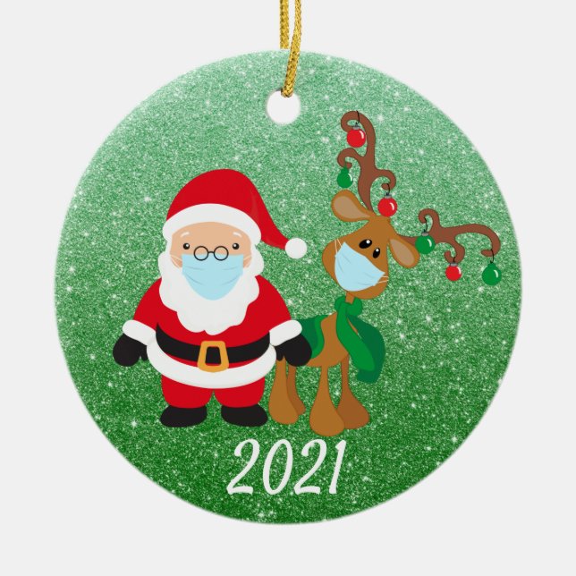 Ornamento De Cerâmica Papais noeis De Máscara De Natal Reindeer 2021 Gli (Frente)