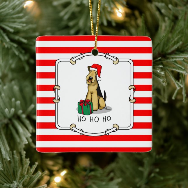 Ornamento De Cerâmica Papais noeis de Natal Airedale Terrier HO HO Cute (Árvore)