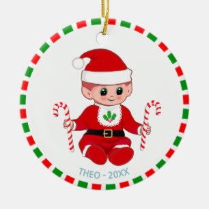 Ornamento De Cerâmica Papais noeis de Natal bonitos Bebê Elf e Canas Do