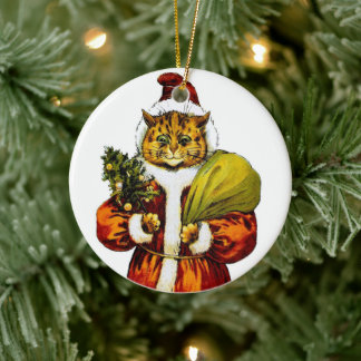 Ornamento De Cerâmica Papais noeis de Natal Cat por Louis Wain