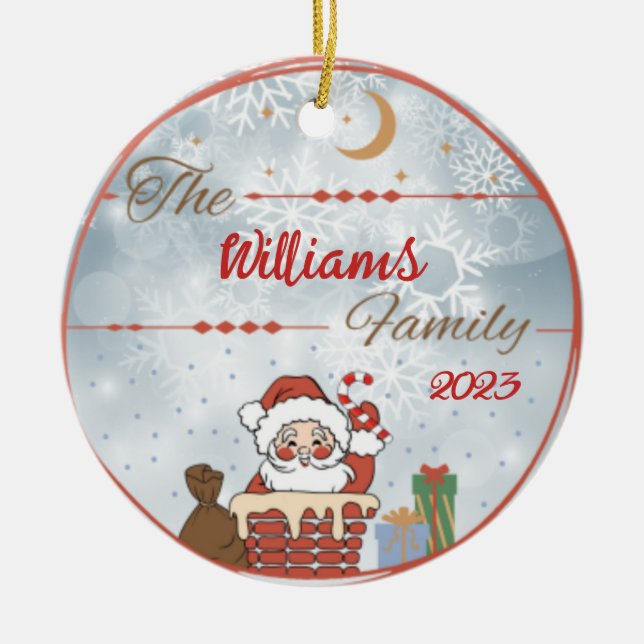 Ornamento De Cerâmica Papais noeis de Natal da família na Chimney (Frente)