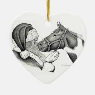 Ornamento De Cerâmica Papais noeis de Natal e Cavalo Pinto