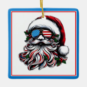 Ornamento De Cerâmica Papais noeis de Natal patrióticos/americanos