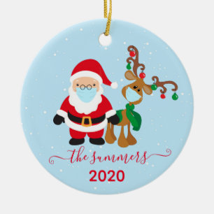 Ornamento De Cerâmica Papais noeis de Natal Reindeer Calliografia 2020 C