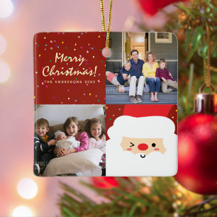 Ornamento De Cerâmica Papais noeis de Natal Russos e Dourados e Foto da 