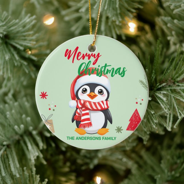 Ornamento De Cerâmica Papais noeis de pinguins de Natal bonitos feriados (Árvore)