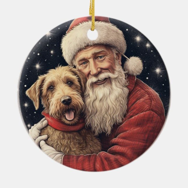 Ornamento De Cerâmica Papais noeis de safra com Natal Airedale (Traseira)
