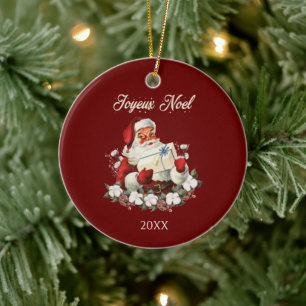 Ornamento De Cerâmica Papais noeis de Vintage de Natal Vermelho para Joy