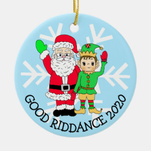 Ornamento De Cerâmica Papais noeis do Good Riddance 2020 e Elf no Facema