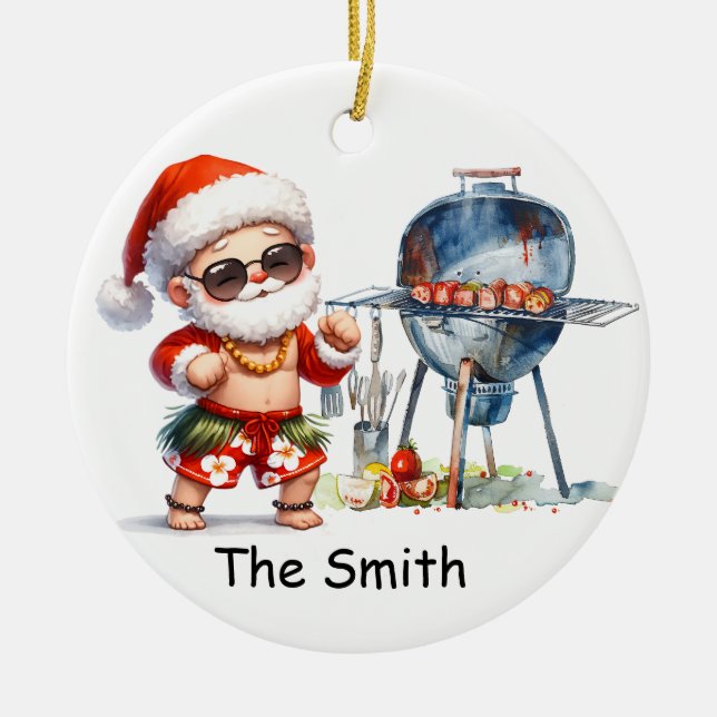 Ornamento De Cerâmica Papais noeis do Natal à beira (Frente)