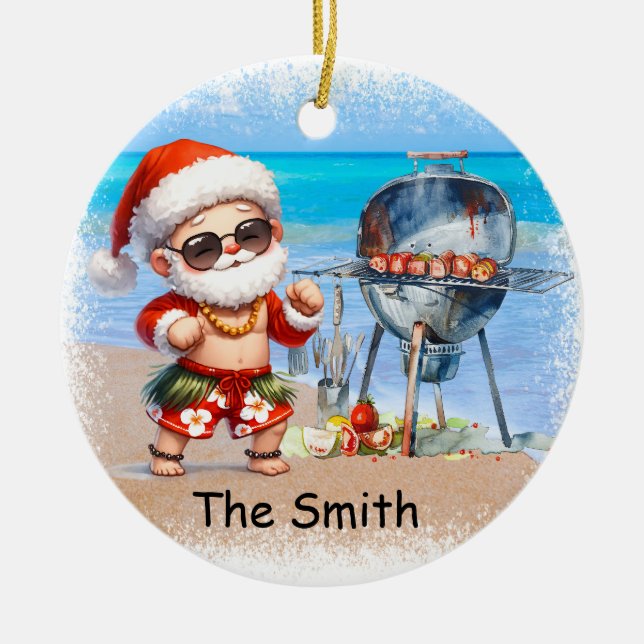 Ornamento De Cerâmica Papais noeis do Natal à beira (Frente)