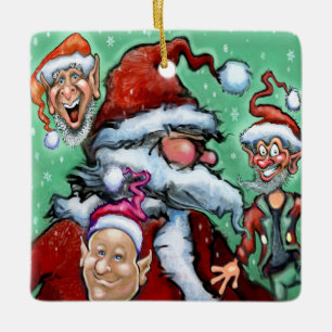 Ornamento De Cerâmica Papais noeis e elfos de Natal