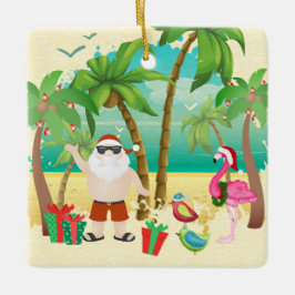 Ornamento De Cerâmica Papais noeis e Pássaros de Praia Personalizados