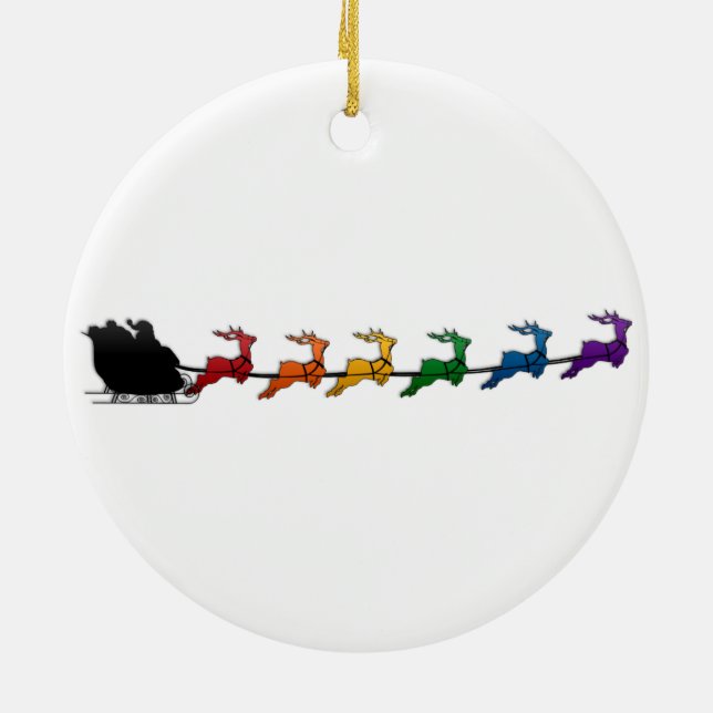 Ornamento De Cerâmica Papais noeis e Sleigh com Reinador Arco-Íris LGBTQ (Traseira)