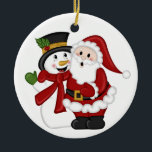 Ornamento De Cerâmica Papais noeis E Snowman<br><div class="desc">Papais noeis De Natal E Ornamento De Árvore Neves Que Você Pode Personalizar Com Ano E Nome</div>