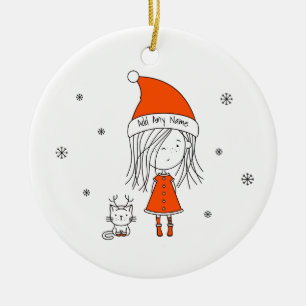 Ornamento De Cerâmica Papais noeis Engraçados Menina Gato Cartoon Adici