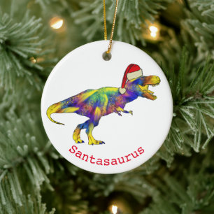 Ornamento De Cerâmica Papais noeis Engraçados Psicodélicos Tyrannosaur