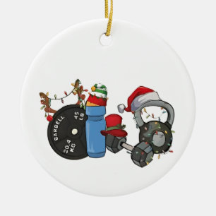 Ornamento De Cerâmica Papais noeis Engraçados Sentindo Dumbbeldes Envolv