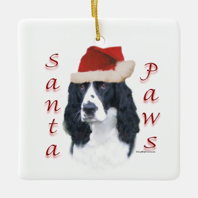 Ornamento De Cerâmica Papais noeis Espanhol Inglês Springer Paws (Frente)