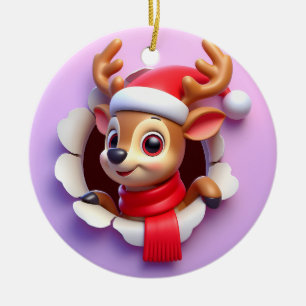 Ornamento De Cerâmica Papais noeis Felizes Reindeer A Queimar