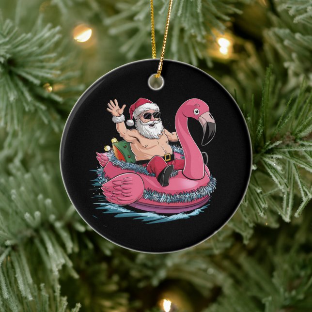 Ornamento De Cerâmica Papais noeis Flamingo Floatie Natal Em Julho De Ve (Árvore)