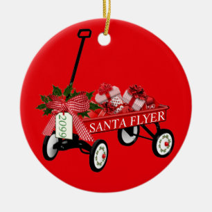 Ornamento De Cerâmica Papais noeis Flyer Toy Red Wagon com Natal