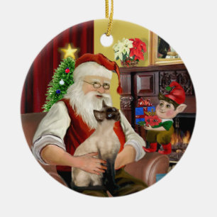 Ornamento De Cerâmica Papais noeis - Foco de foca Gato siamês