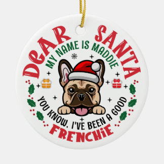 Ornamento De Cerâmica Papais noeis Franceses para Buldogue Nome Personal