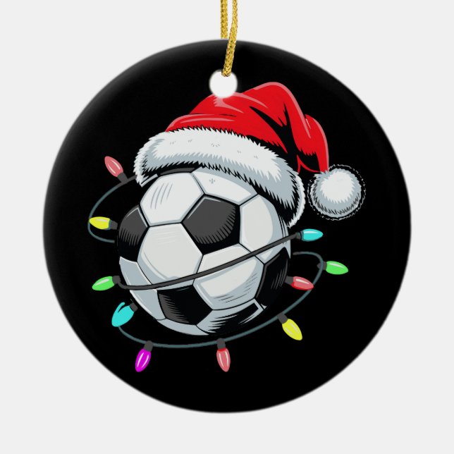 Ornamento De Cerâmica Papais noeis Futebol Bola de Natal Luzes Crianças  (Frente)