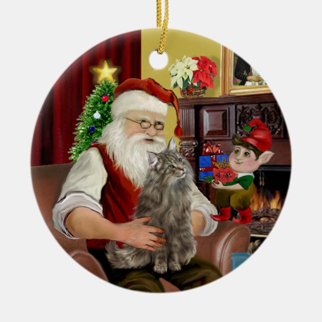 Ornamento De Cerâmica Papais noeis - Gato Florestal Norueguês (Frente)