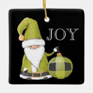 Ornamento De Cerâmica Papais noeis Gnome Green Ornament Editável Natal