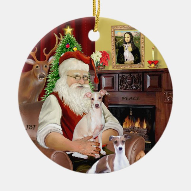 Ornamento De Cerâmica Papais noeis - Greyhound italiano (DOIS) (Frente)