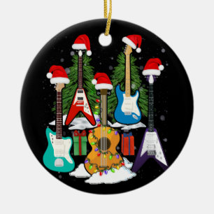 Ornamento De Cerâmica Papais noeis Guitaristas de Árvore de Natal Hat G