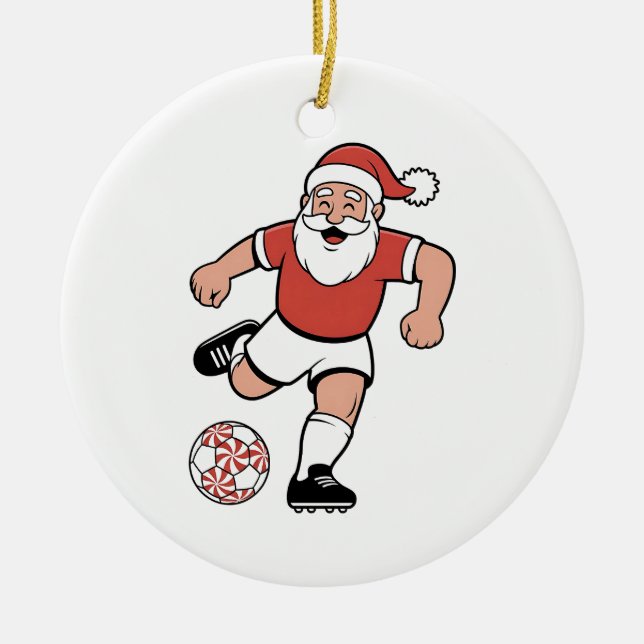 Ornamento De Cerâmica Papais noeis Jogando Futebol Jogador de Natal Espo (Frente)