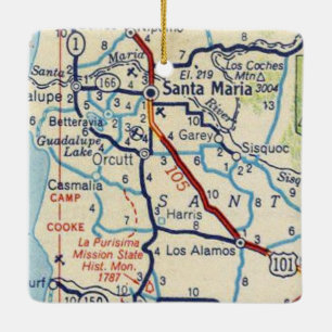 Ornamento De Cerâmica Papais noeis Maria CA Vintage Map