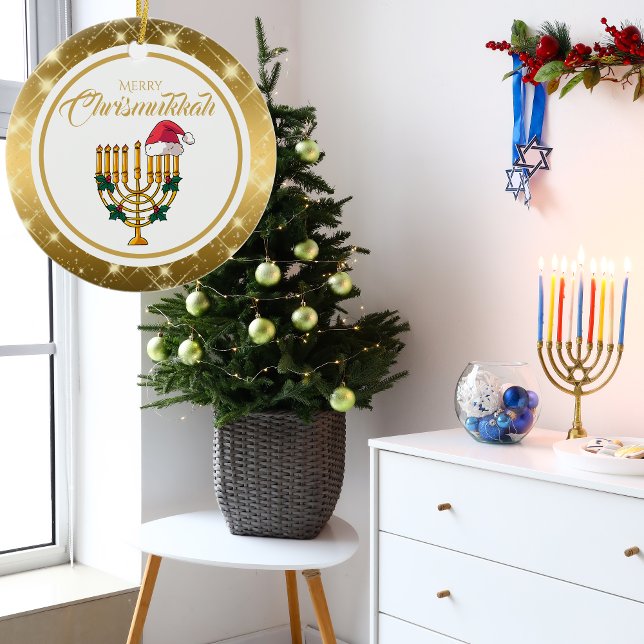 Ornamento De Cerâmica Papais noeis Menorah Dourados Hanukkah Feliz Chris (Criador carregado)