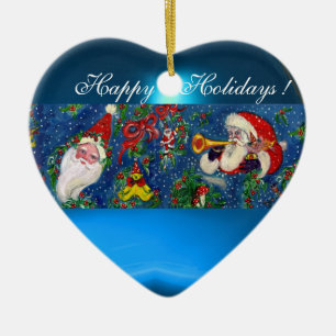 ORNAMENTO DE CERÂMICA PAPAIS NOEIS MUSICAIS DE NATAL À NOITE CORAÇÃO